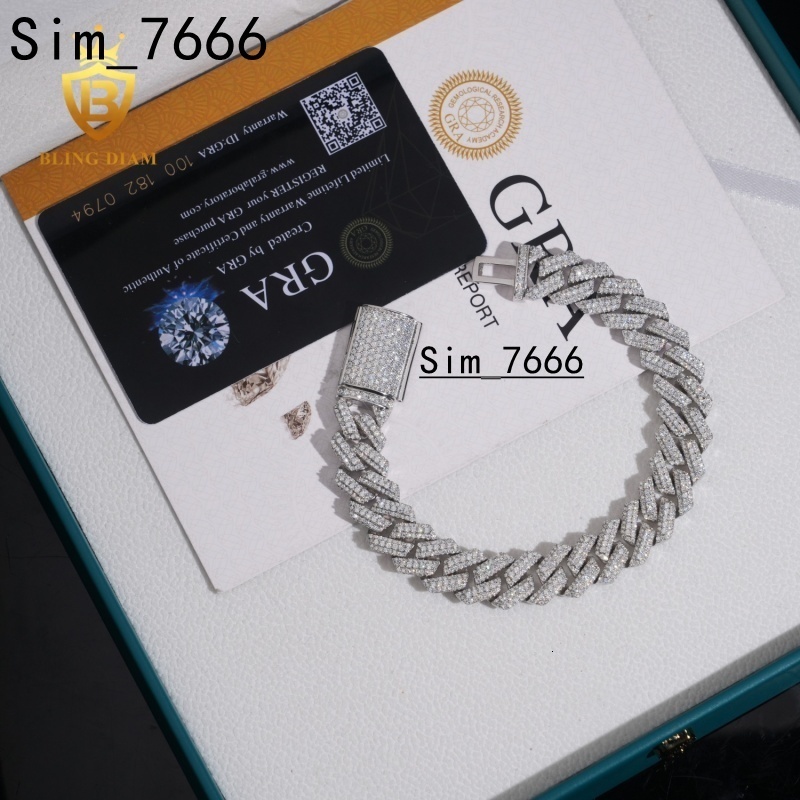 Hot Sale 12.5mm Iced Out VVS Moissanite Bracelet Hip Hop Jewelry 925 Silver Cuban Bracelet Moissanite Miami Bracelet
