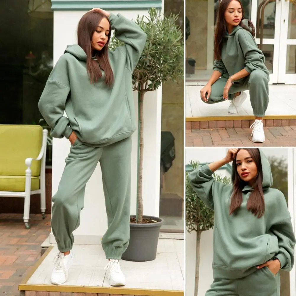 2 PcsSet Stylish Two Pieces Set Women Autumn Tracksuit Elastic Waist Long Sleeves Casual Thermal 250814
