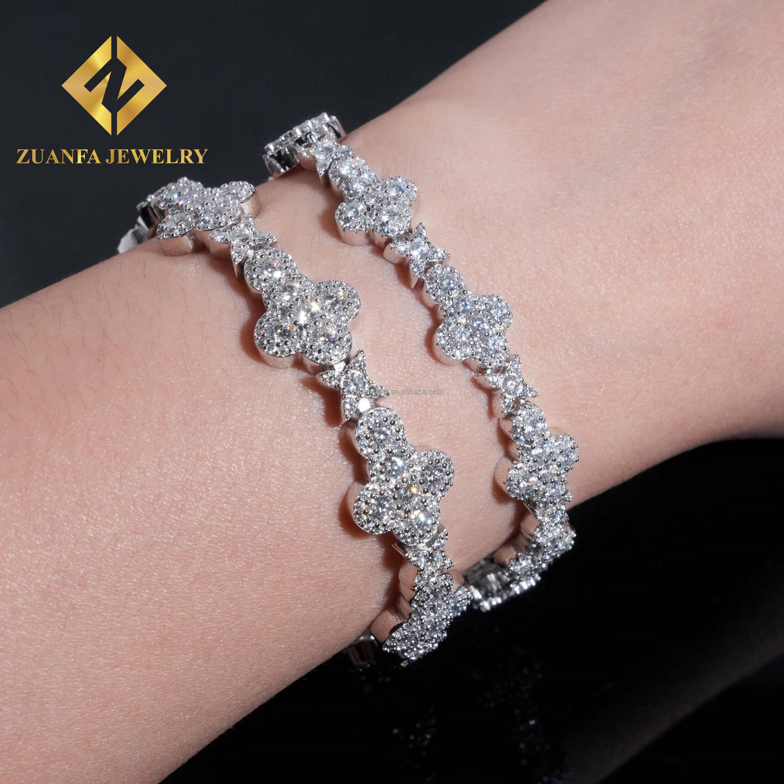 Fashion Rapper Jewelry Luxury Iced Out Hip Hop Jewelry 10mm 13mm S925 Silver Moissanite Diamond Cross Shape Miami Cuban Bracelet