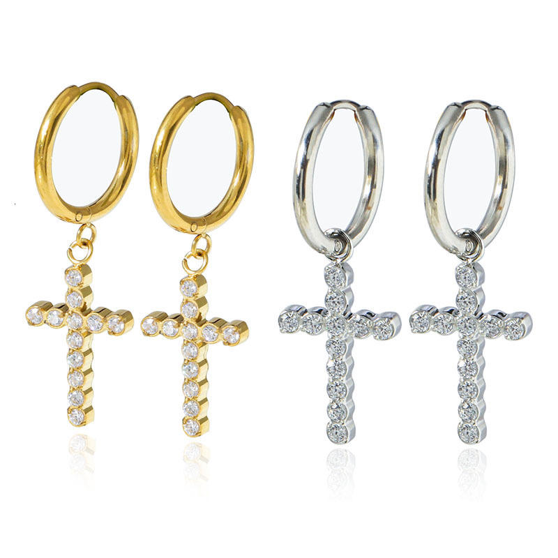Titanium Steel Zircon Non-Fading Cross Anti-Allergy Beach Earrings for Women Summer Elegant Light High-End Feel Jewelry for Women