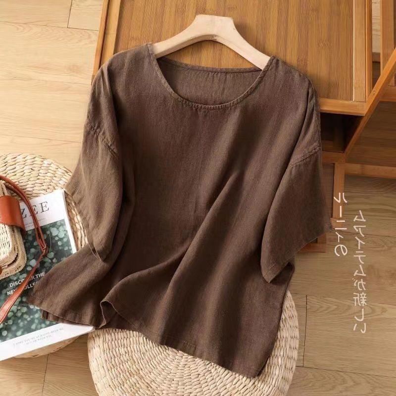 K2103 Clearance sale summer new cotton and linen women's clothing large size tops literary pullovers casual loose T-shirts short sleeves