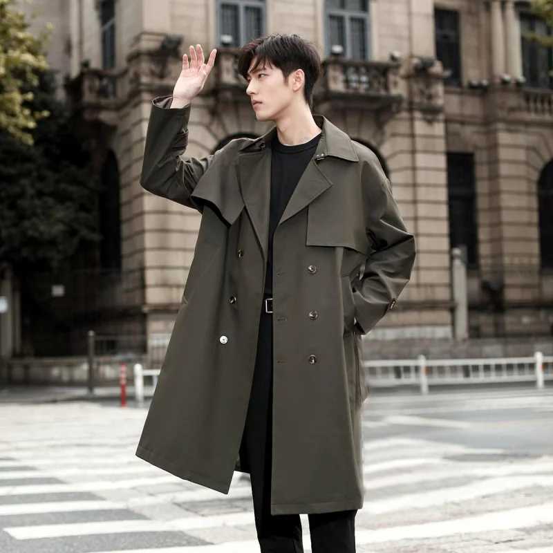 GIOIOMens duster 2025 Spring and Autumn New Mid-Length Solid Color Patchwork Top Jacket Coat Fashion Mens Wear W250815