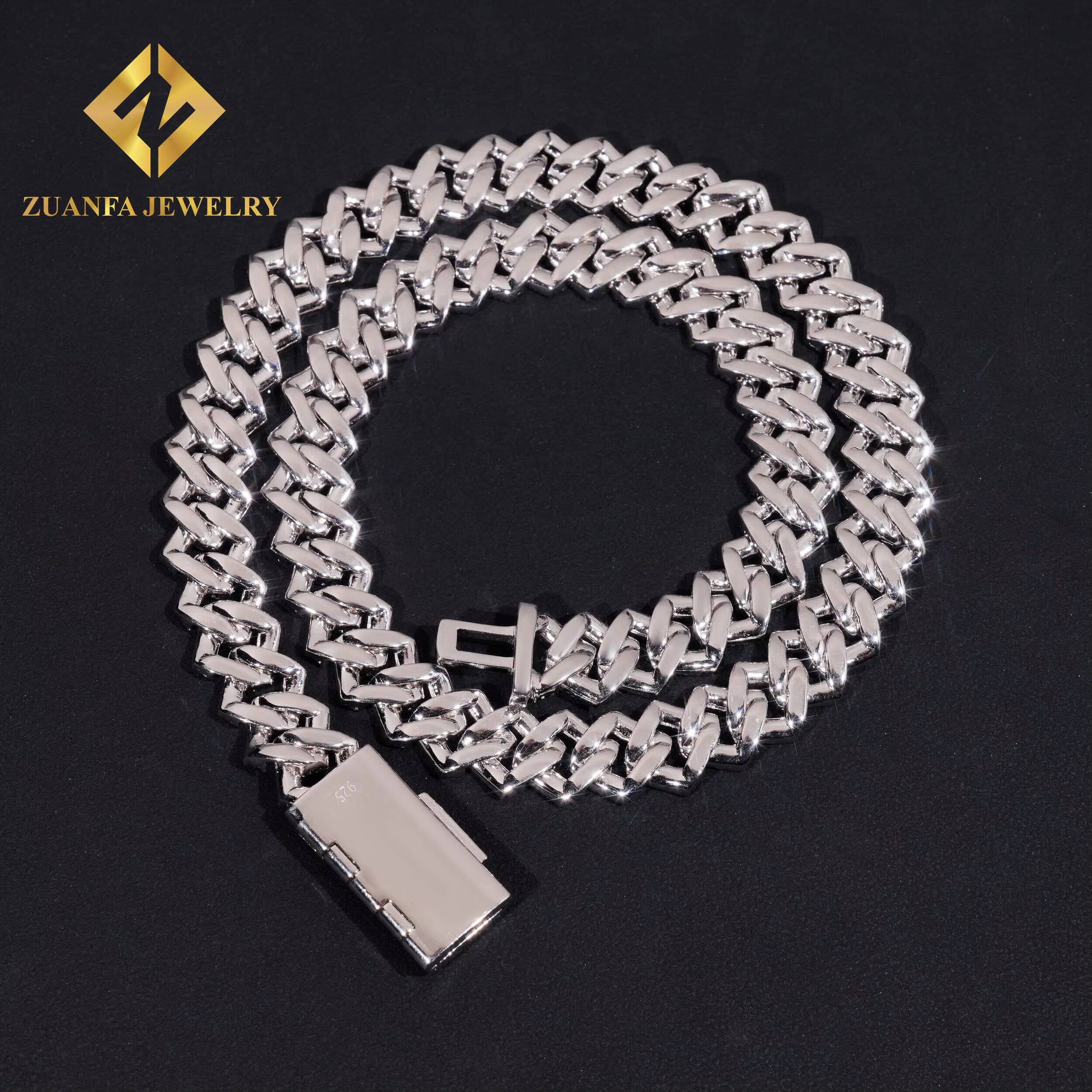 Hot Selling Rapper Hip Hop Necklace 925 Solid Silver 13MM 2Rows VVS Moissanite Maimi Cuban Link Chain Rock Jewelry
