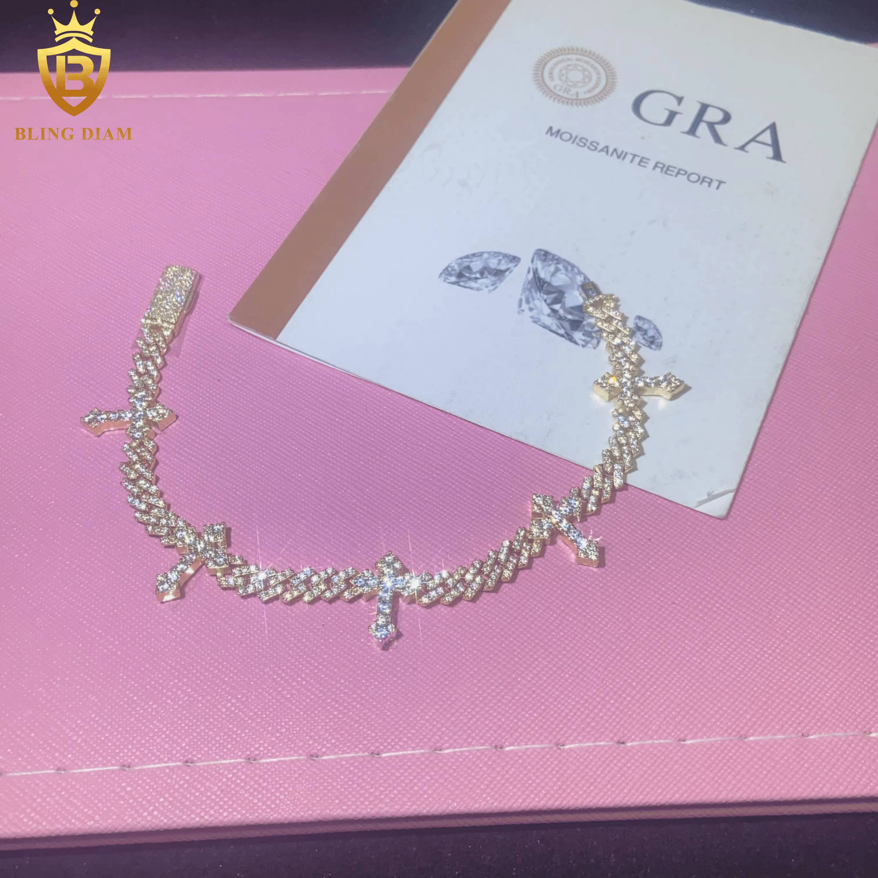 New Design Fashion Cross Bracelet 925 Sterling Silver Chain Moissanite Cuban Bracelet Men Women HipHop Style Pass Diamond Tester