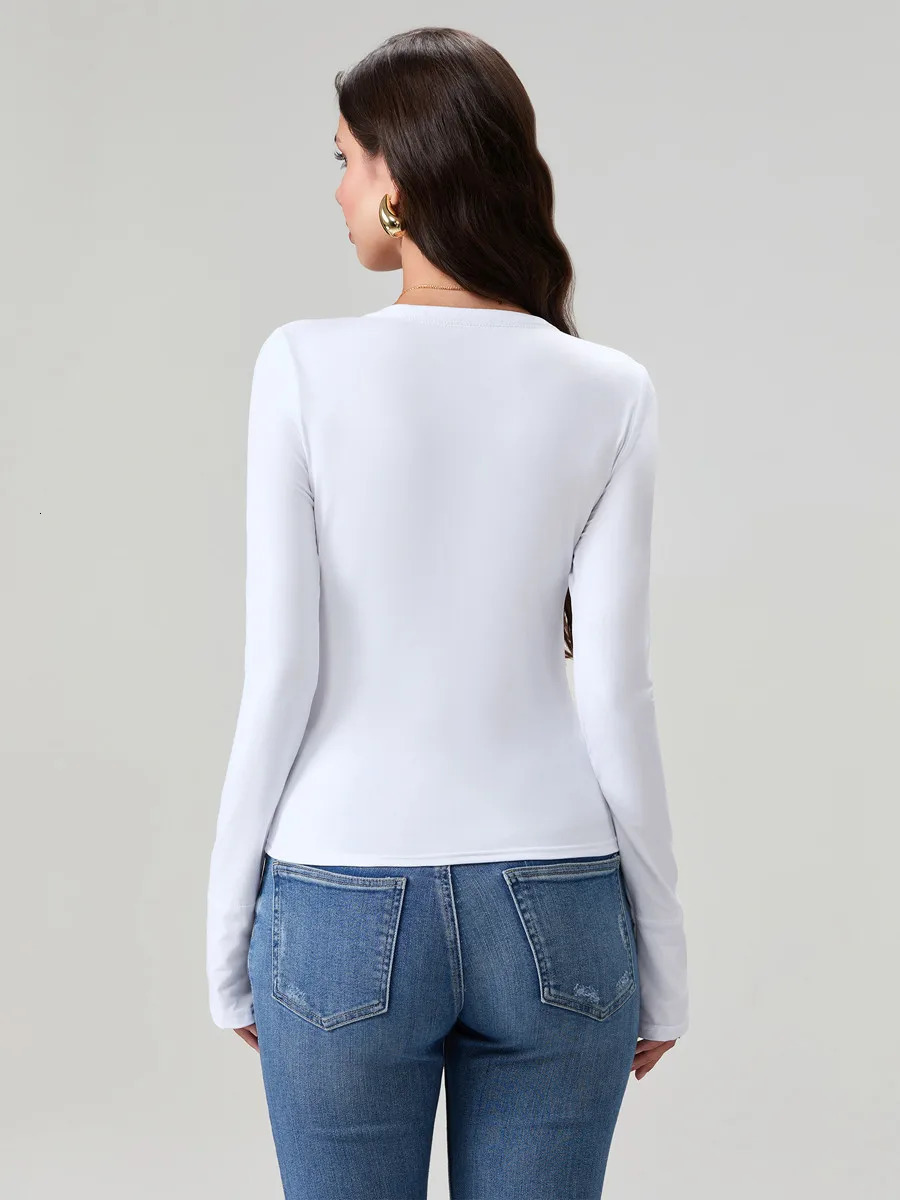 Women Spring Slim Fit Tops Solid Color Long Sleeve Wrap VNeck TShirt 250814