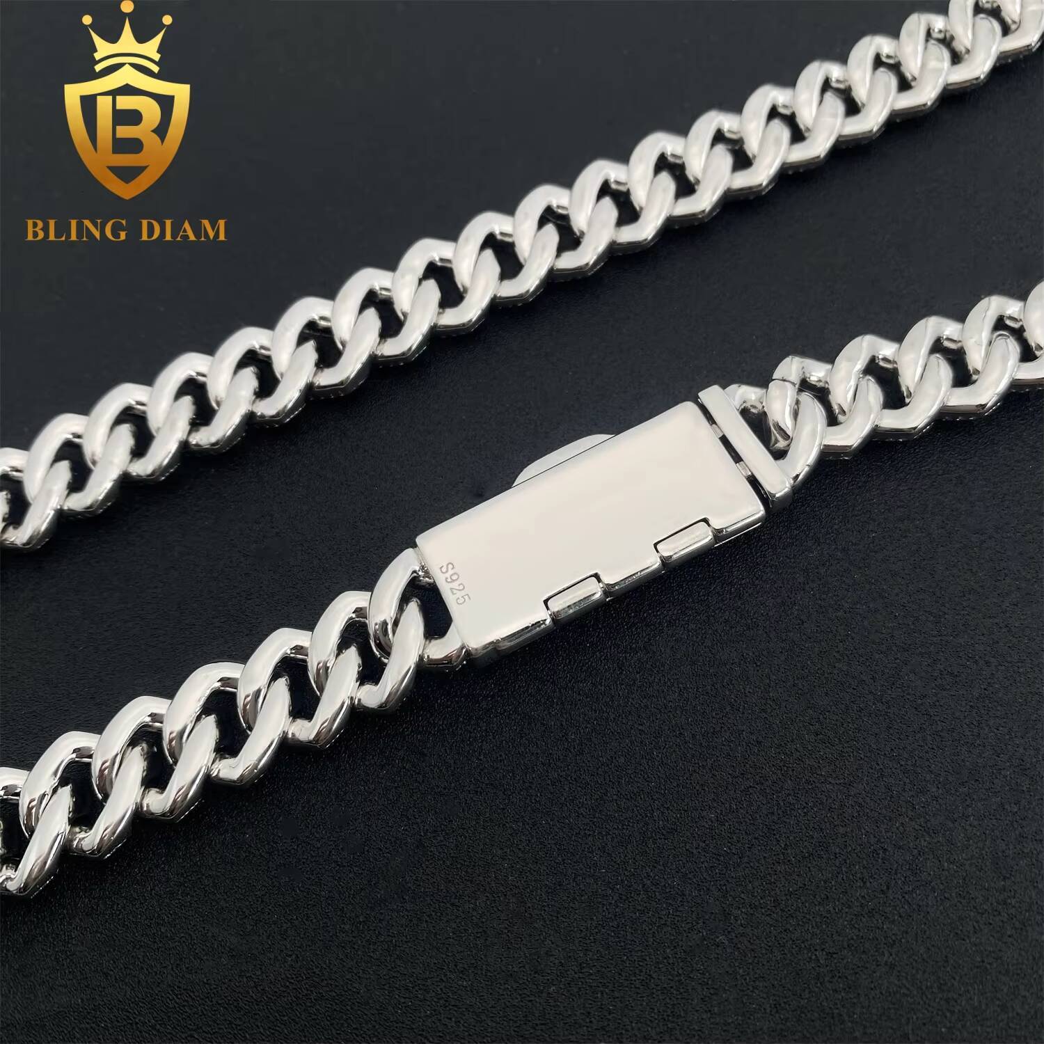 Factory Direct Wholesale 13mm Moissanite Cuban Chain Necklace Hip Hop Style VVS Diamond 925 Silver Men