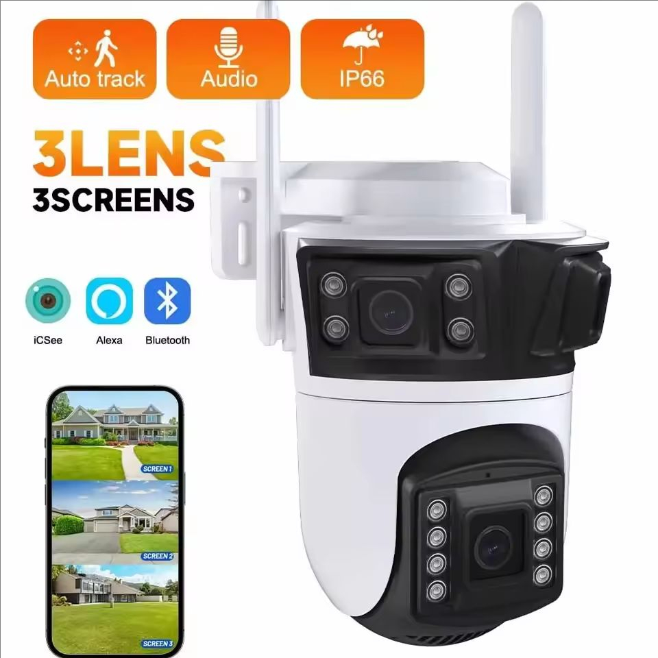 A56 HD Wifi PTZ Smart Camera Outdoor 3 Lens 3 Screen Views IP Camera CCTV Audio Video Surveillance P2P IP66 Waterproof