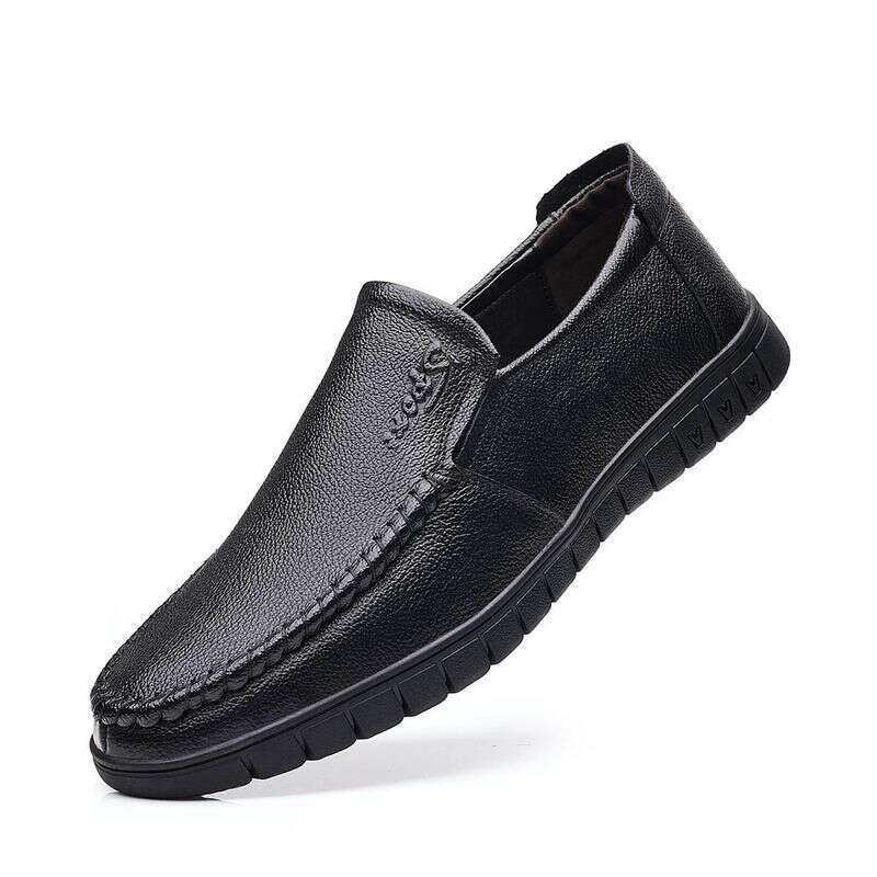 New fashionable casual leather for middle aged dads plus size Korean version versatile bean men's foreign trade slip on shoes