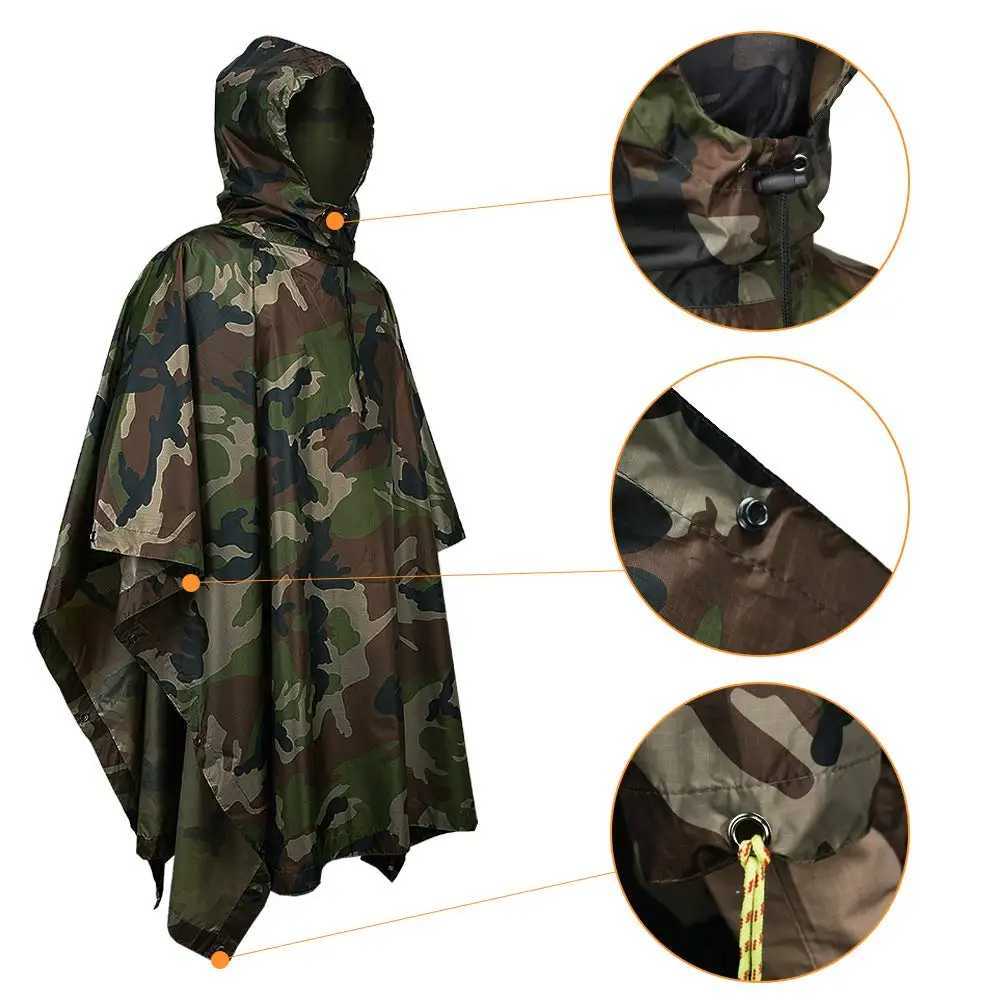 US Woodland Camouflage Tactical Waterproof Rain for Hunting Mens Military Camo Raincoat for Women Portable Poncho Y250814