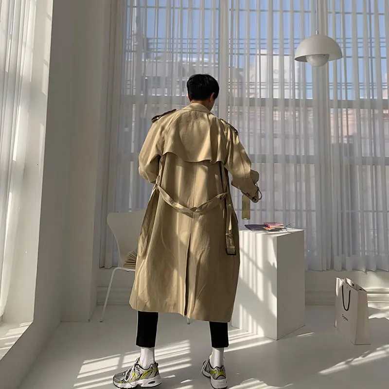 Korean Style Spring Trench Coat Men Streetwear Windbreaker Men Solid Business Casual Loose Sashe Fashion Long Overcoat W250815