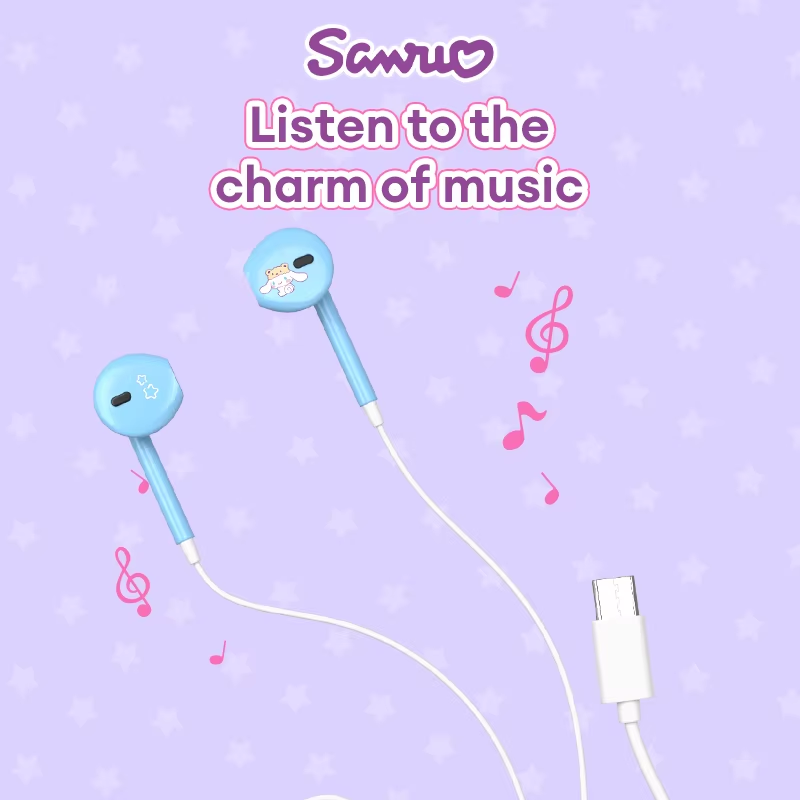 Sanrio Hello Kitty Wired Earbuds Semi-In-Ear Portable Earbuds Storage Case JS-0192 High-Definition Lossless Audio Quality Music Earbuds Type-C Interfa
