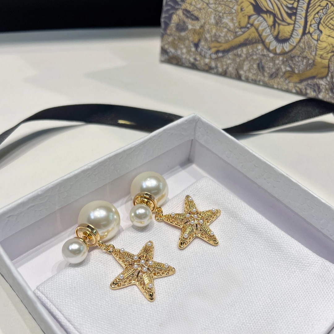 Full Copper Custom Ocean Series Starfish Pearl Convertible Earrings, Light Luxury, Flexible and High - End Earrings Ever fade