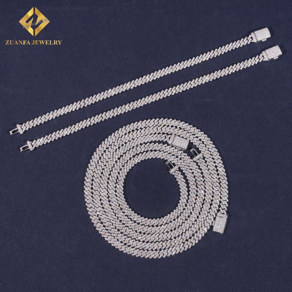 Hot Sale 5mm Width One Row Iced Out Jewelry GRA Certificates Pass Diamond Tester Moissanite Cuban Link Chain Bracelet Set