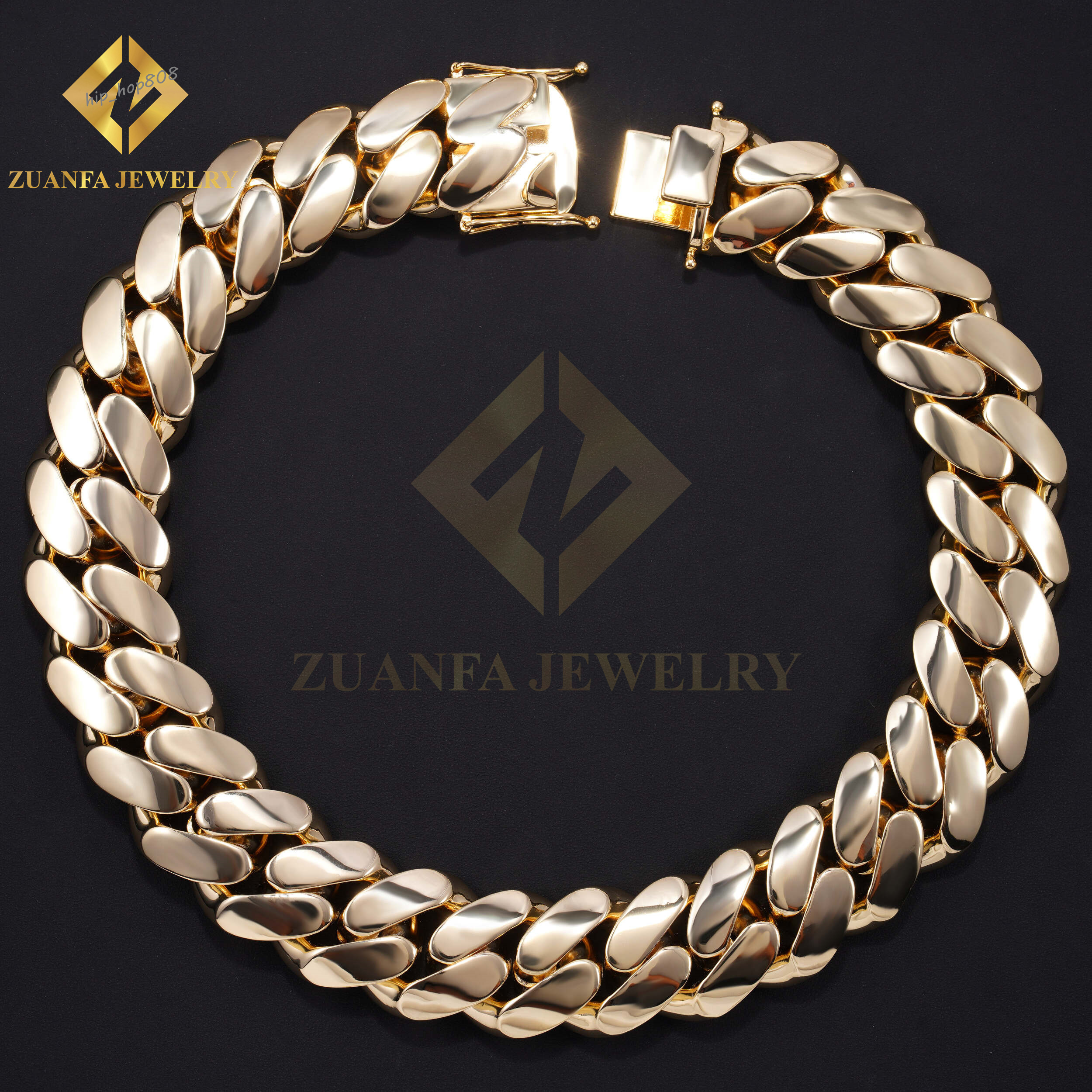 Fashion Jewelry Hot Sale 30mm Copper Cuban Link Chain Hip Hop Chain No Diamond Miami Men Brass Gold Plated Cuban Link Bracelet