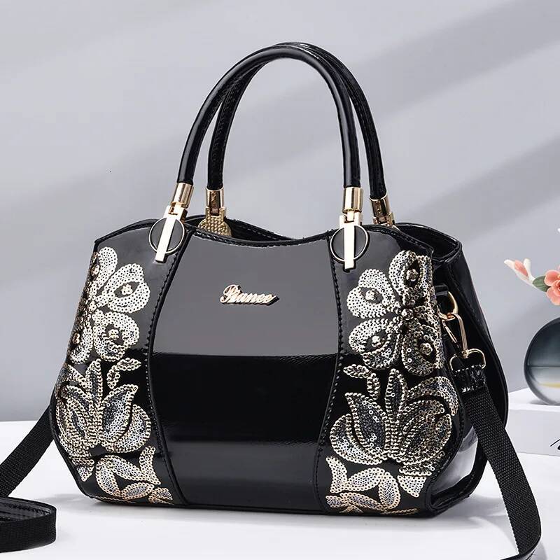 Ladies' Handbag, Shiny Leather, Elegant Boston Bag, Fashionable And Versatile, Large Capacity Shoulder Bag