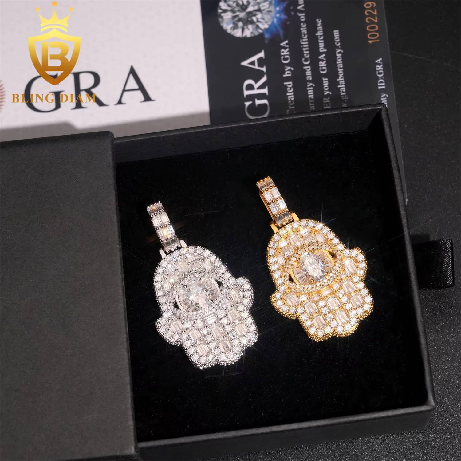 Top Quality Hip Hop Rapper Charms Silver 925 Iced Out VVS Moissanite Diamond Hamsa Pendant Fine Jewelry
