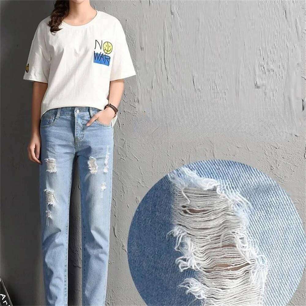 2025 Women jeans Clothing Mid Waist Boyfriend Big Ripped Hole Casual High Street Denim Pants woman Pencil Jeans y2k