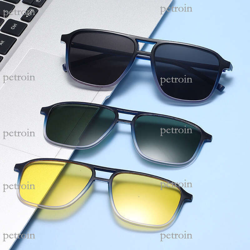 Fashion Double Bridge Magnetic Polarized TR90 Frame Multi-Lens Interchangeable Sunglasses Can Be Paired with Prescription Glasses