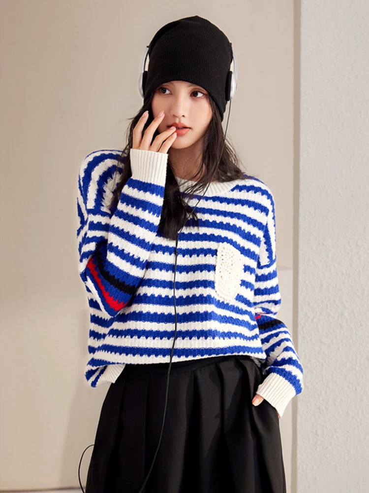Autumn Fashion n Sense Niche Sweater Women Stripe Sweater Streetwear Long Sleeve Knitted Tops Female Loose Pullover 250808