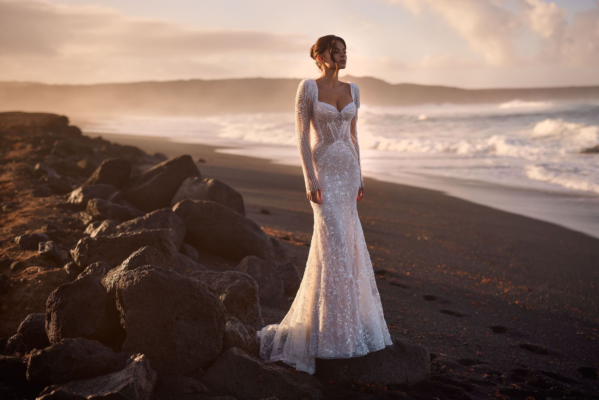 Sparkly Mermaid Wedding Dress Sweetheart Neck Long Sleeves Bridal Gowns Sequins Lace Beaded Sweep Train Dresses Custom Made vestidos de novia