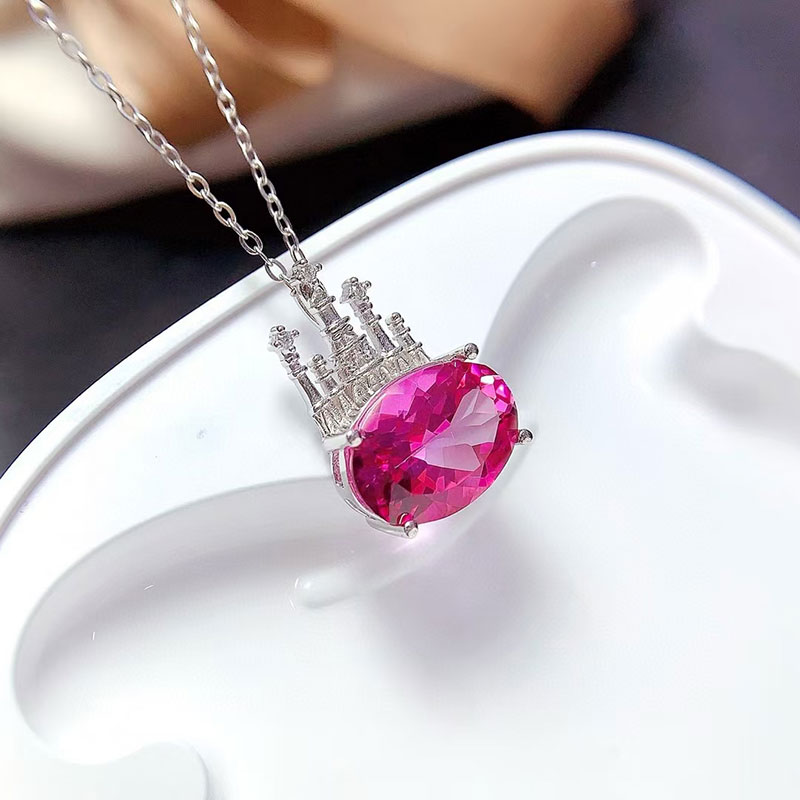 925 Silver gemstone ring natural topaz pendant 10mm*14mm genuine pink topaz jewelry silver crystal necklace for women 18K gold plated silver gemstone 