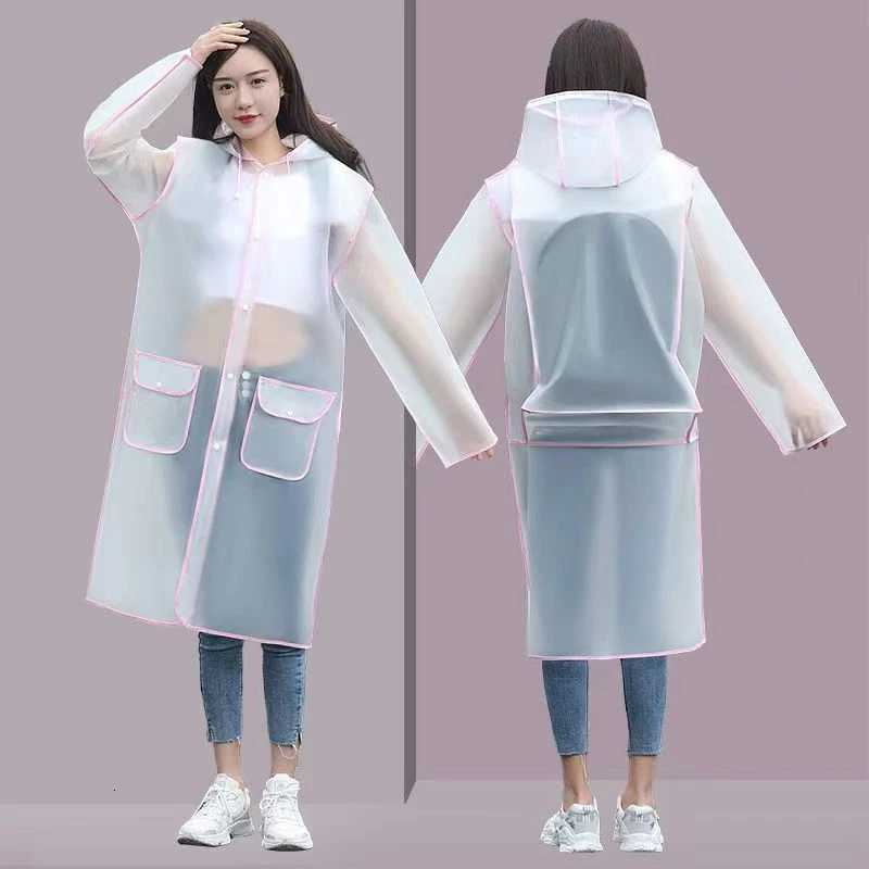 2024 New Waterproof Transparent Eva Clear Long Ladies Raincoats Women Men Fashion Rain Coat s Hooded With Schoolbag space Y250814