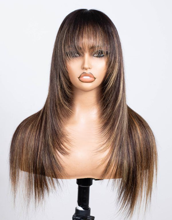 13x4 Straight Lace Front Wig Human Hair 360 Full Lace Wig Wear And Go Glueless Layered Cut Wig With Bang HD Lace Frontal Wig Synthetic For Black Women