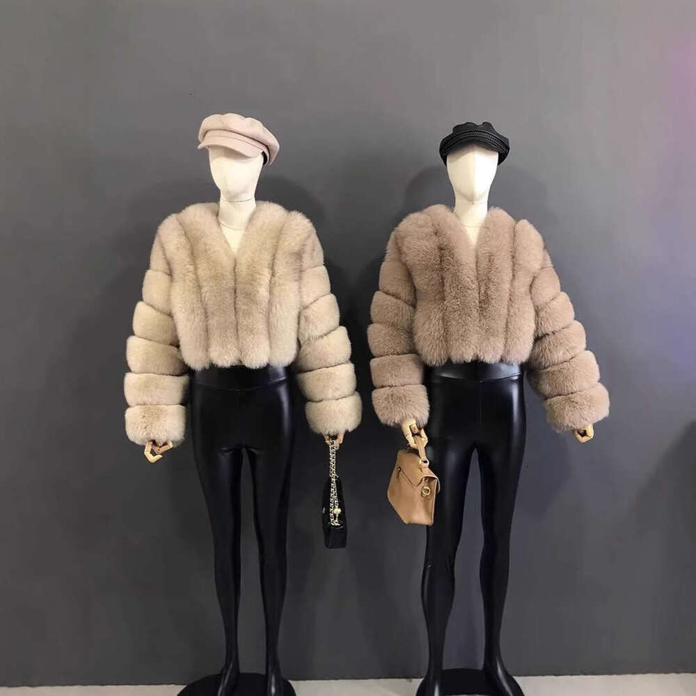 Faux Fox Fur Coat V-Neck Winter Woman Long Sleeve Warm Winter Coat Women Fashion Luxury New Fur Jacket