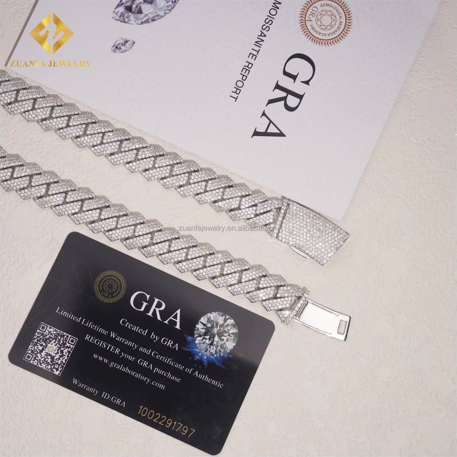 Hot Selling Fire Jewelry Buss Down Big Guy 15mm 3Rows Iced Out Man Hip Hop Jewelry GRA Certificate Moissanite Miami Cuban Link