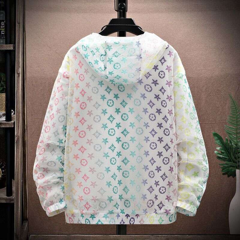 Hollow Hooded Sun Protection Jacket For Summer Ruffian Handsome Mesh Breathable Lightweight Jacket, Trendy Outdoor Men's