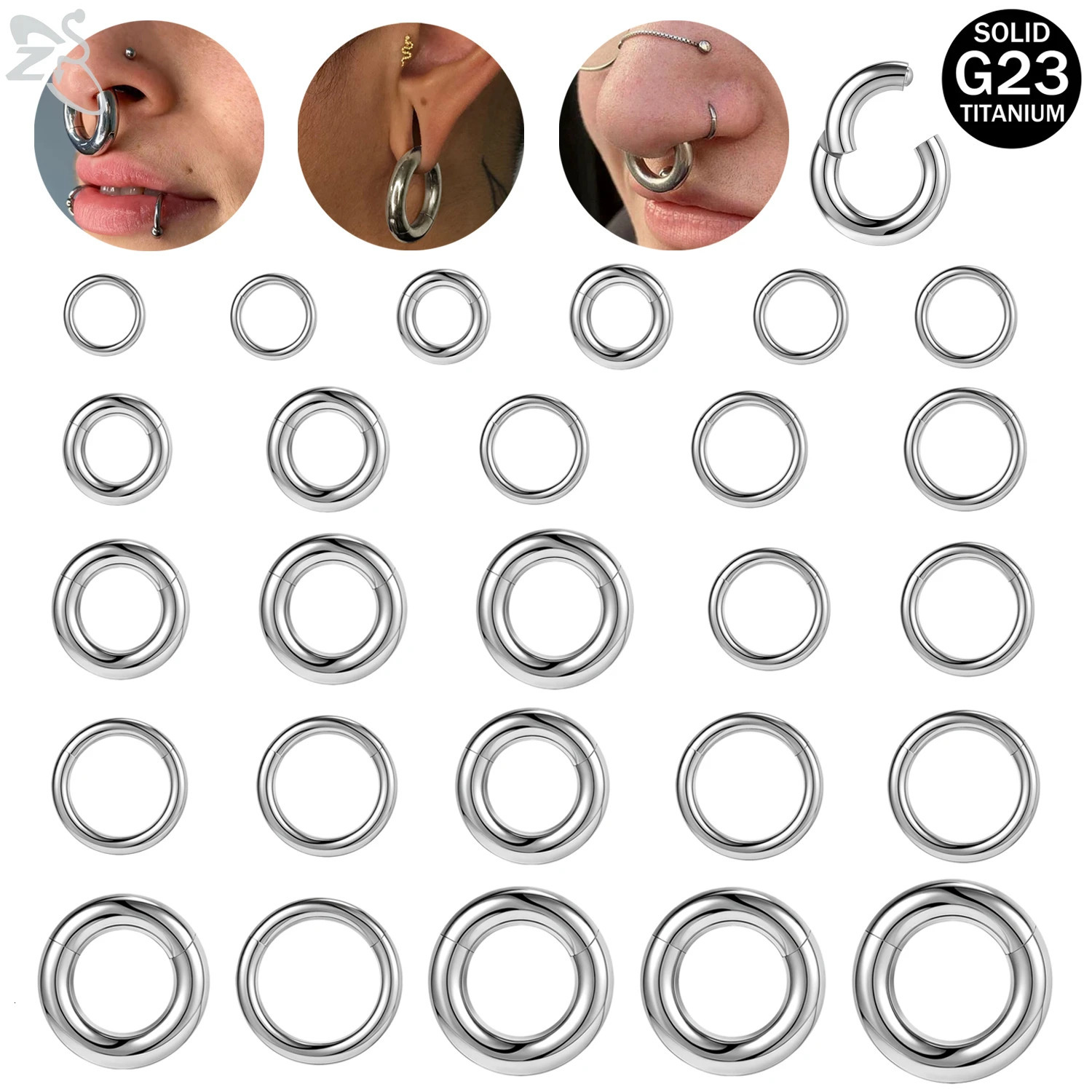 ZS 1 PC 2/4/6/8/10/12G Round F136 G23 Steel Nose Ring Men Women Large Gauge Piercings Nose Ear Expander Septum Piercing 250807