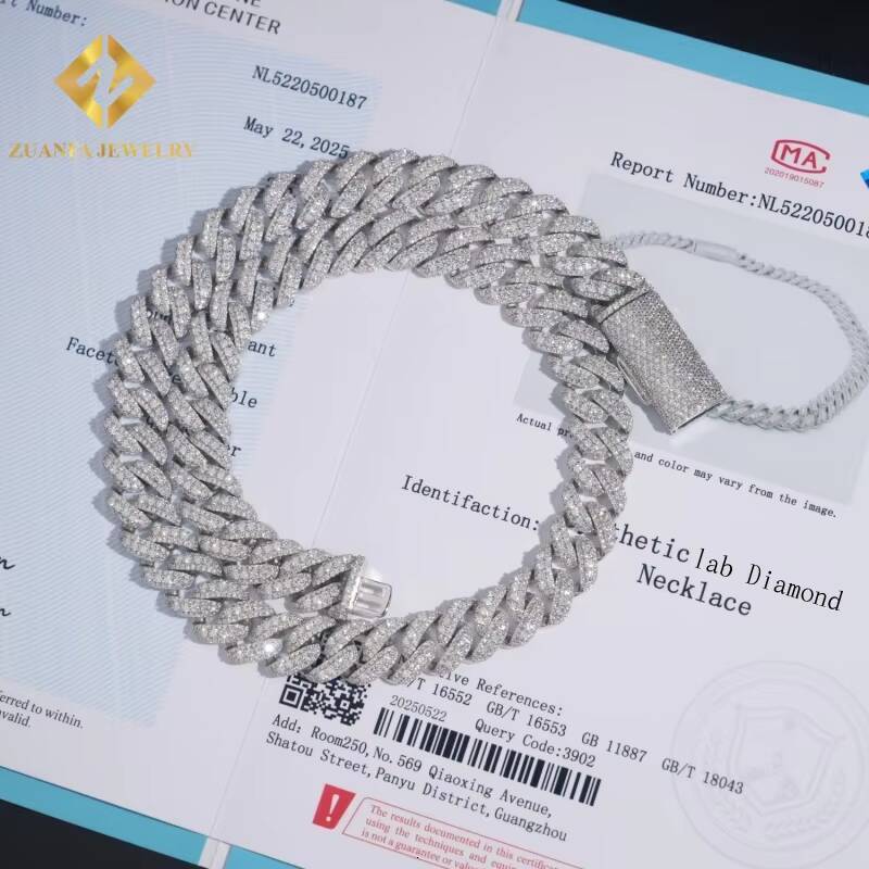 Trendy Style 925 Silver 15MM Miami Moissanite Lab Diamond Cuban Link Chain Custom Iced Out Hip Hop Necklace for Men Women