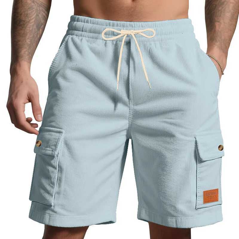 High-Quality Corduroy Solid-Colored Shorts For Men In Summer Casual Shorts With Leather Labels And Trendy Beach Sports Shorts Y250814