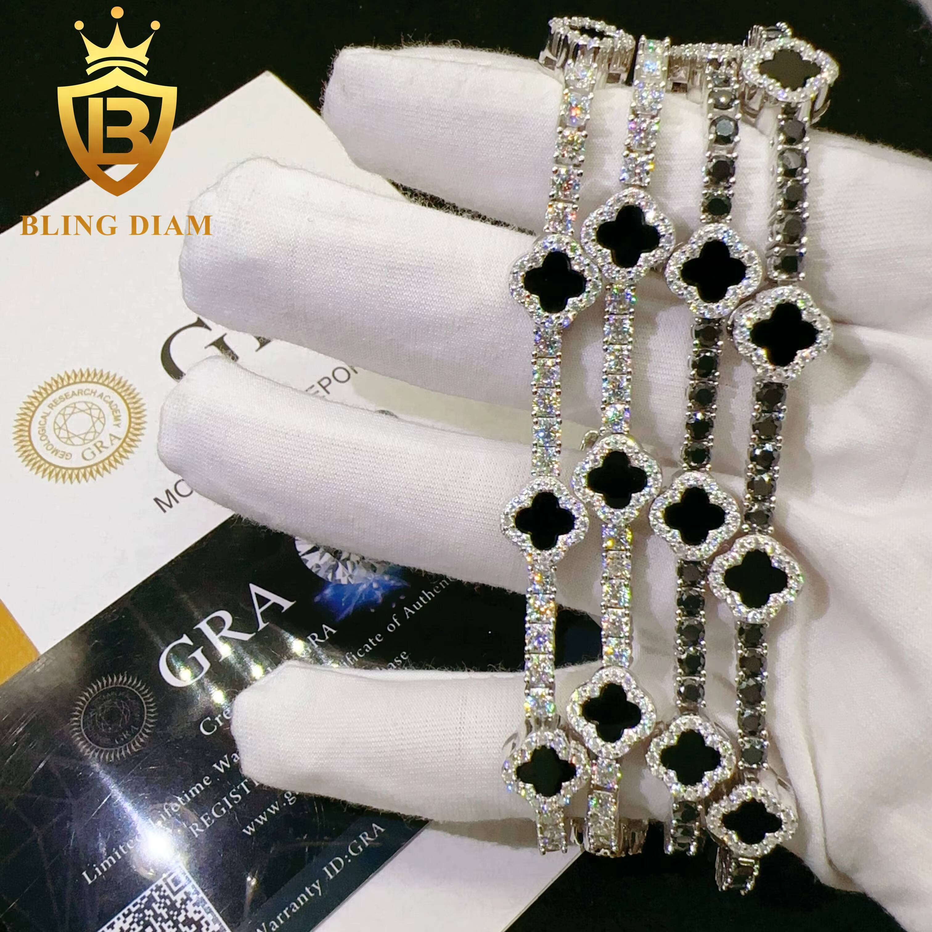 High Quality 925 Sterling Silver Diamond VVS Moissanite Tennis Bracelet Fashionable Hip Hop Iced Out Clover Bracelet