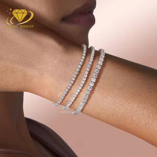 Iced Out Moissanite Chain 100% Pass Diamond Tester Real 925 Silver Mounting Lab Grown Moissnanite Diamond Tennis Bracelet