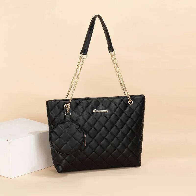 Rhombic Embroidered Mini Wallet Charm Tote New Stylish Minimalist Letter Embellished Chain Shoulder Bag