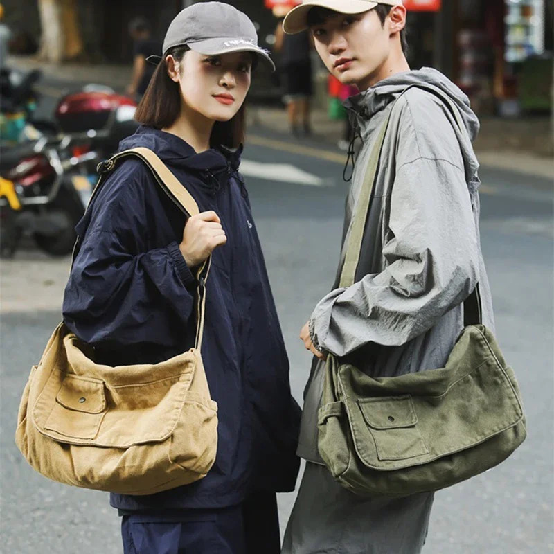 Japanese Messenger Bag Fashionable Simple Versatile Large-capacity Tote Bag Retro Canvas Messenger Bag Unisex Sports Travel Bag 250809