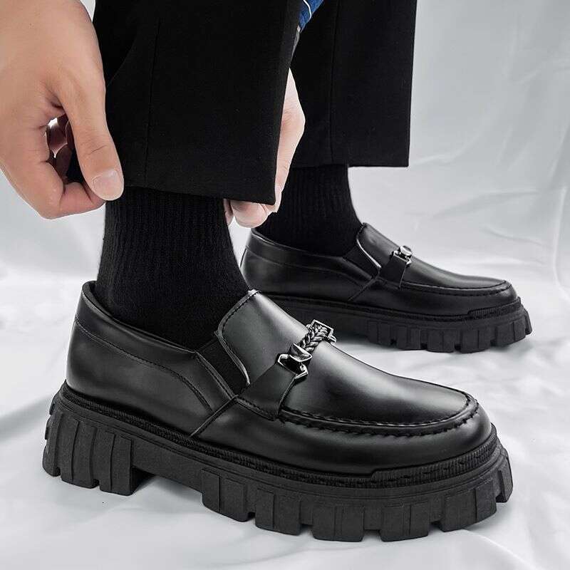 2023 autumn British style leather thick-soled low-top loafers slip-on casual men's shoes