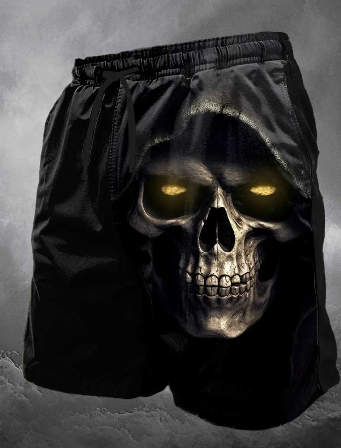 Mens Skull Long Swim Trunks Surf Trunks Shorts Fashion Street Trend Casual Daily Vacation with Elastic Waist Designer Clothing Y250814