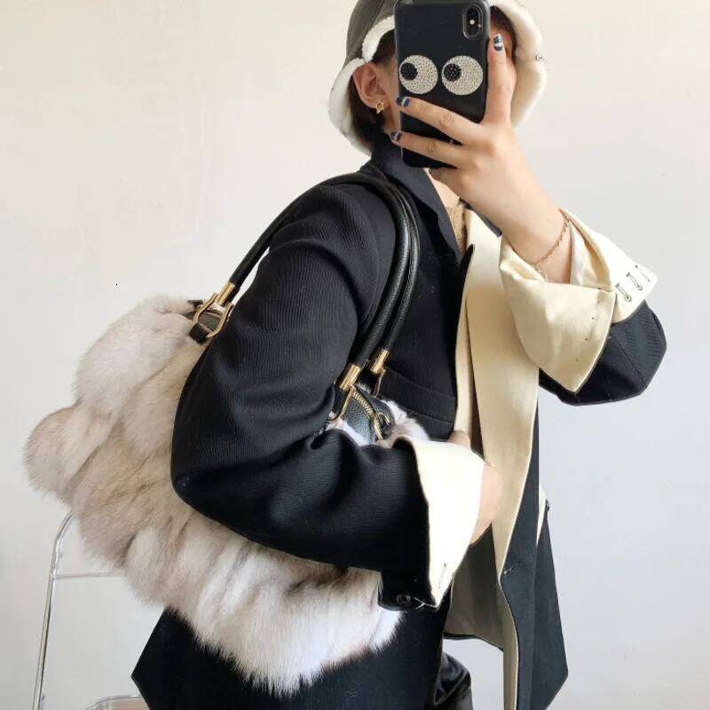 Designer bag 52 Handbag Single Diagonal Cross Furry For Women Evening Handbags Sier Fox Fur Large Shoulder Bag