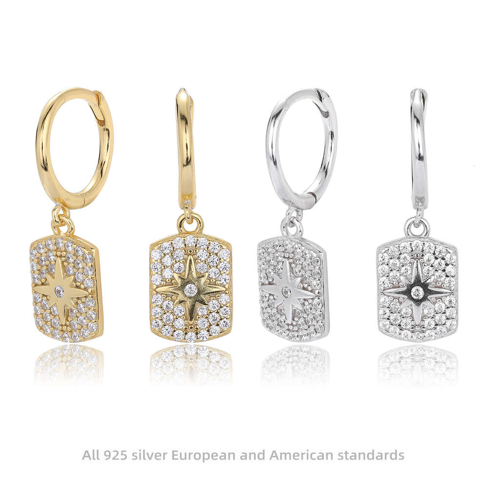 DHcollections New S Pure Sier Earrings Fashion Inlaid Zircon Eight-Pointed Star Ear Clips Versatile High-End Jewelry for Women