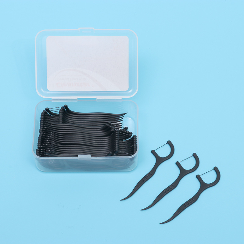 50 mini boxed dental floss picks for home use, multi-size portable storage box