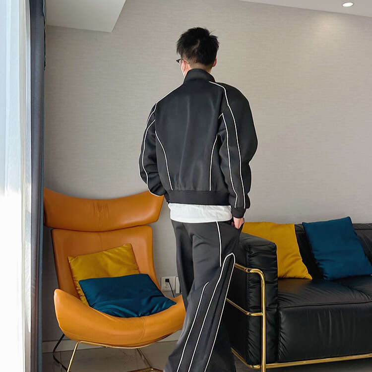 High-End Cool Casual Sports Suit For Men Loose Design Cardigan Jacket Wide-Leg Pants Two-Piece Set Trendy B5