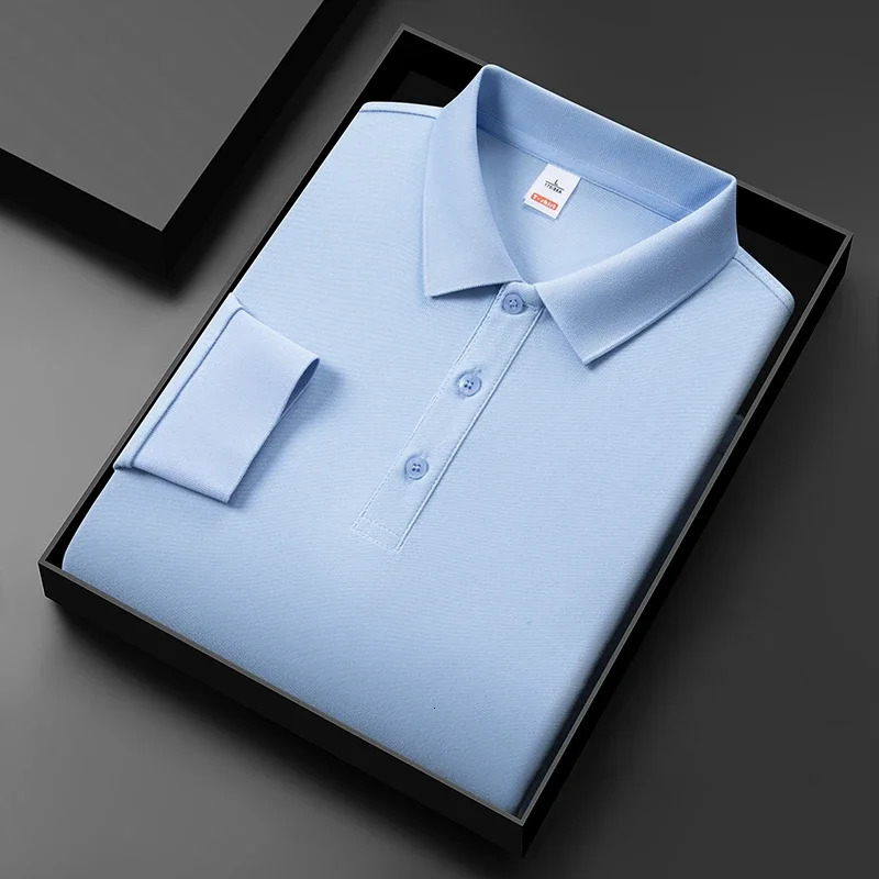 Mens Business Casual Long Sleeved Solid Color Polo Shirt Fashionable and Comfortable Summer Versatile Top 250814