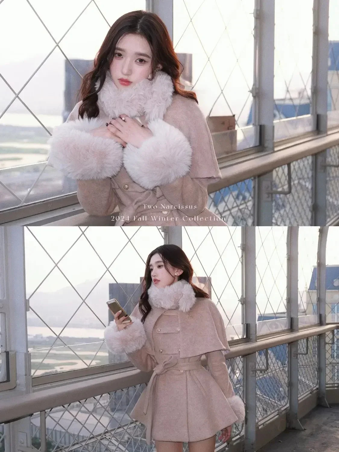 French Socialite Detachable Cloak Fur Sleeves Woolen Coat Women Tops Lace up Waist Slimming Winter Clothes Retro Winte Coat 250811