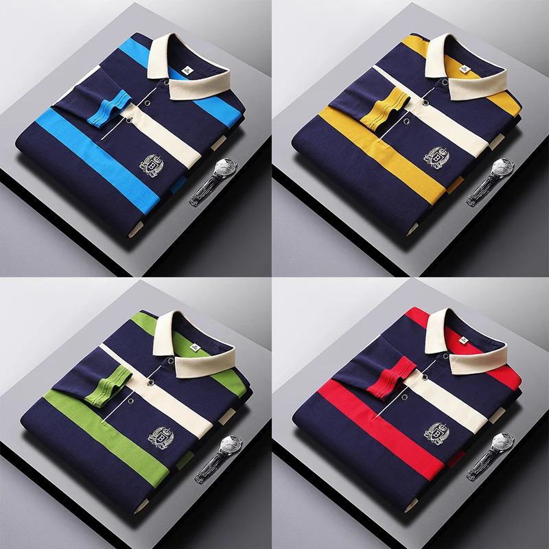 Spring Men Polo Shirt Cotton Long Sleeve Stripe Autumn y Casual Fashion Business Tshirts 250814