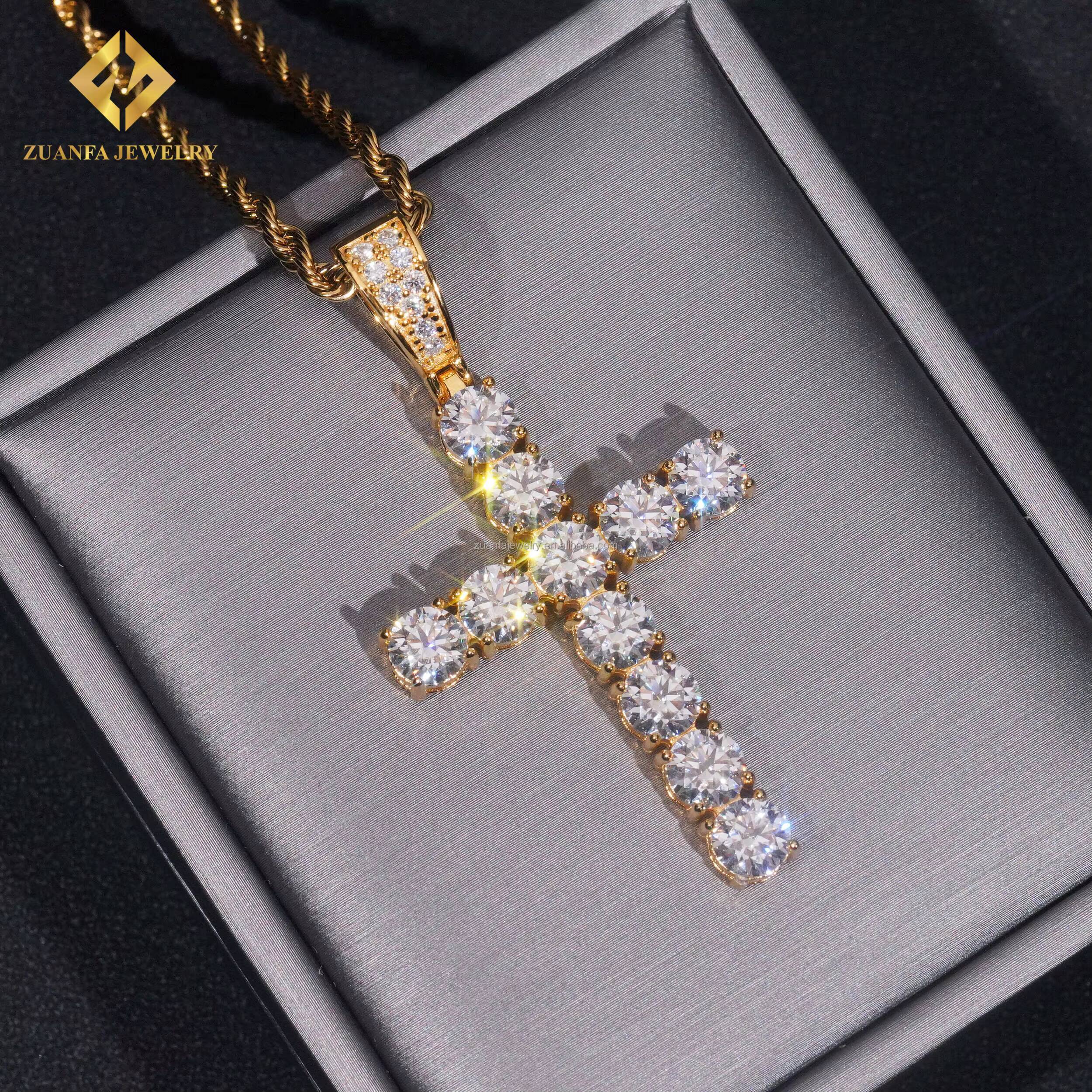Pass Diamond Tester Best Selling GRA Certificate Iced Out Hip Hop Jewelry 925 Silver Moissanite Diamond Cross Pendant Necklace