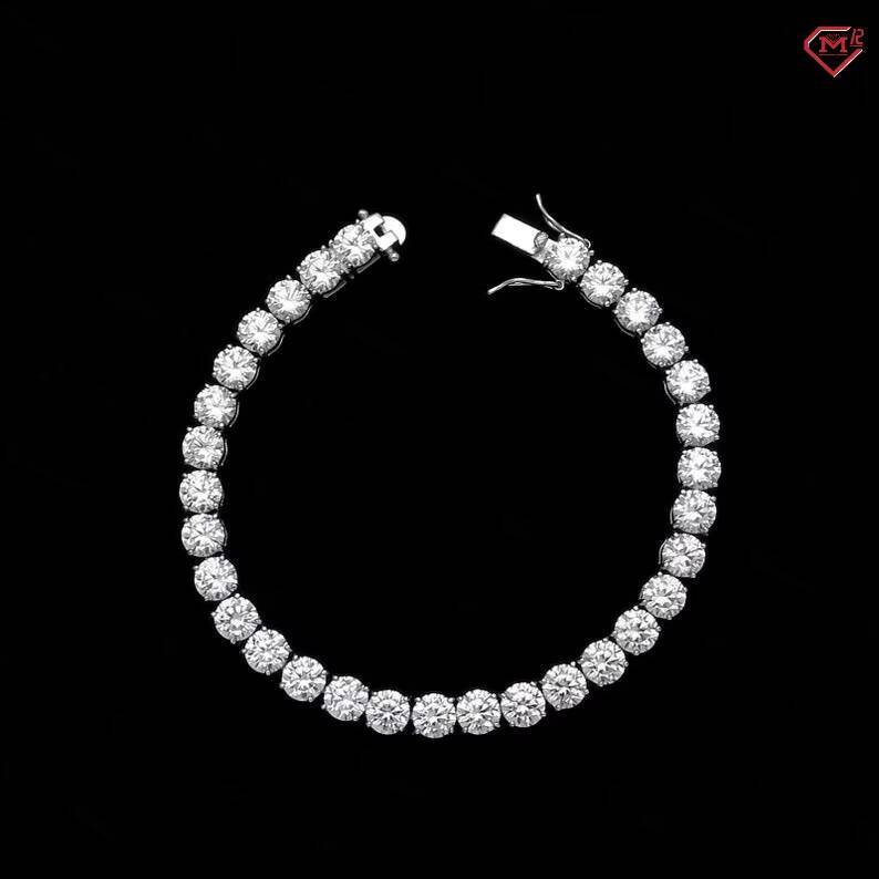 Hiphop 6mm Tennis Bracelet 925 Sterling Silver Iced Out Thick Men Bracelet VVS Moissanite Tennis Chain