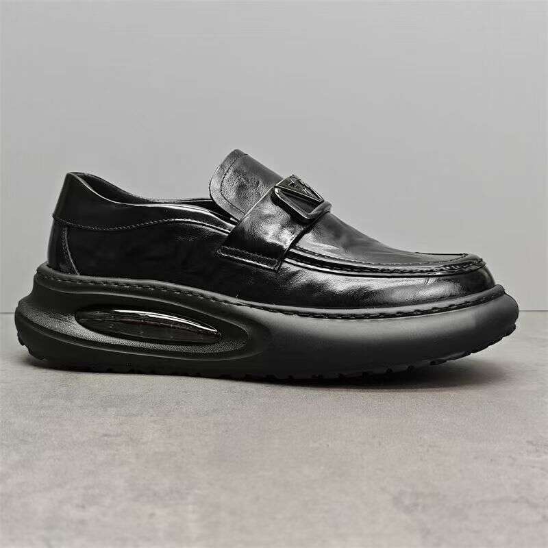 Men's Spring New Trendy Shoes, Genuine Loafers, Air Cushioned Thick Sole, Height Increasing Sports, Business And Casual