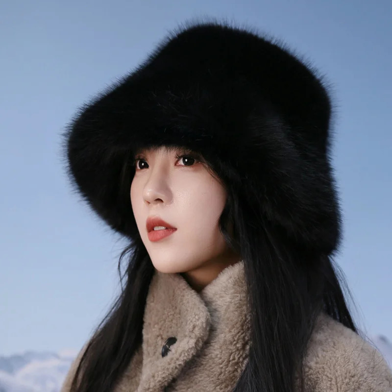 Winter Fluffy Fur Fisherman Hat For Women Solid Color Casual Bucket Hat Outdoor Plush Ear Protection Cap Warm Female Panama Caps 250808